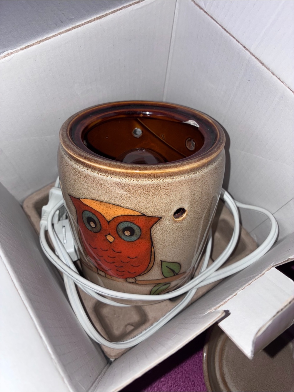 Ceramic Owl Electric Scentsy Wax Warmer in Orange and Brown